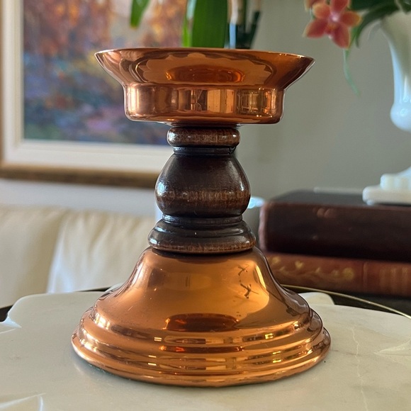 Vintage Coppercraft Guild Taunton, Mass, USA Copper + Wood Taper Candle Holder - Picture 4 of 9